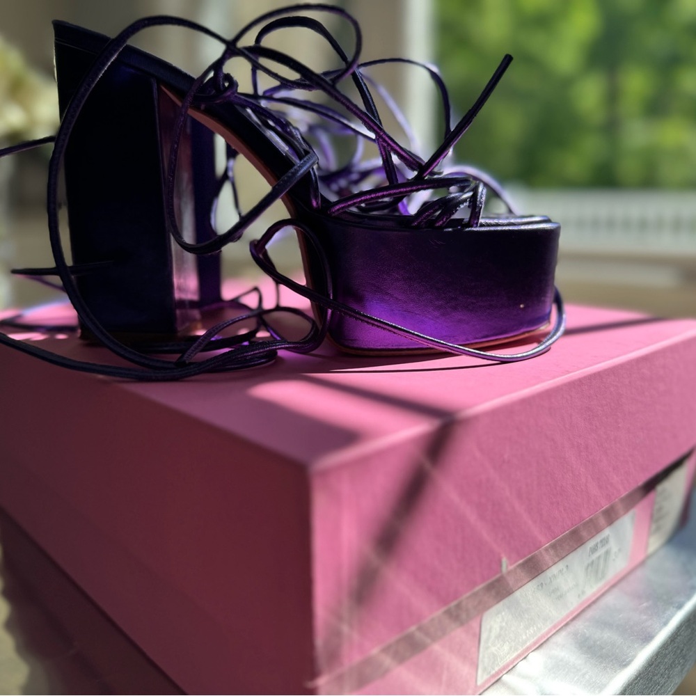Metallic Platform Sandal - Elegant Purple Women's Heels - size  37